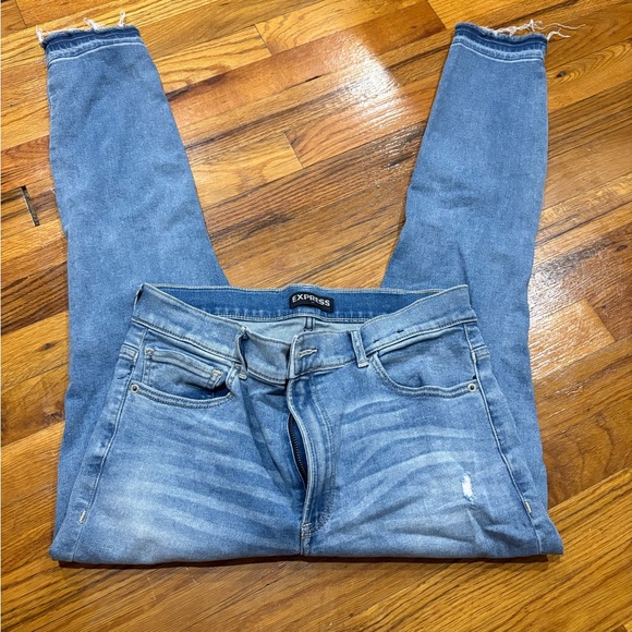 Express Blue Skinny Jeans with Distressed Details - Picture 4 of 7